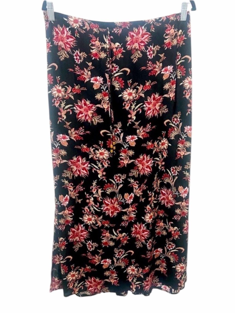 Vintage KATHIE LEE Dark Floral Print Midi Skirt Size S Ruffle Hem Crepe Rayon